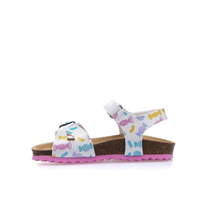 Sandali bianchi con velcro e disegno