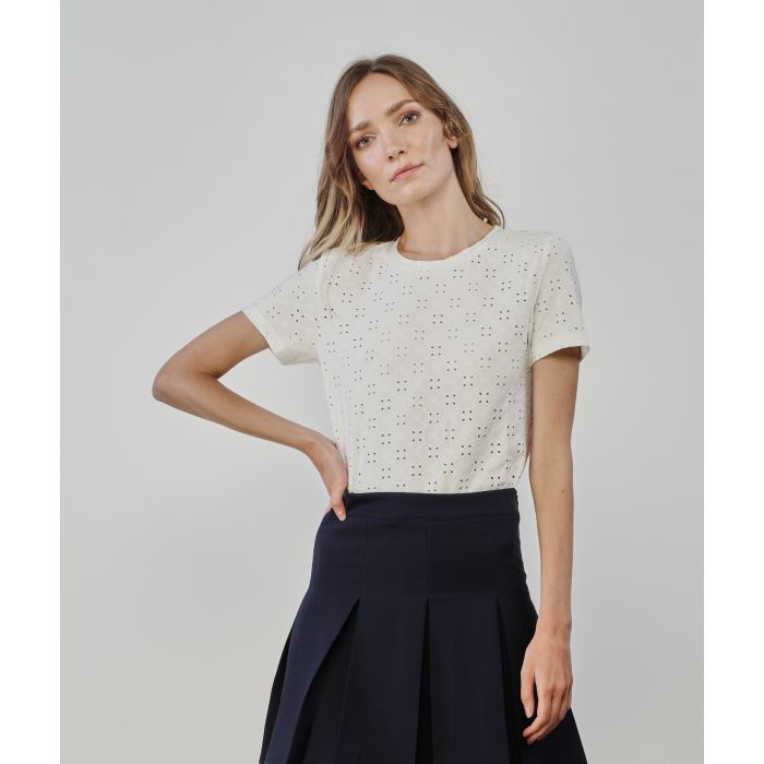 T-shirt bianca girocollo con traforature