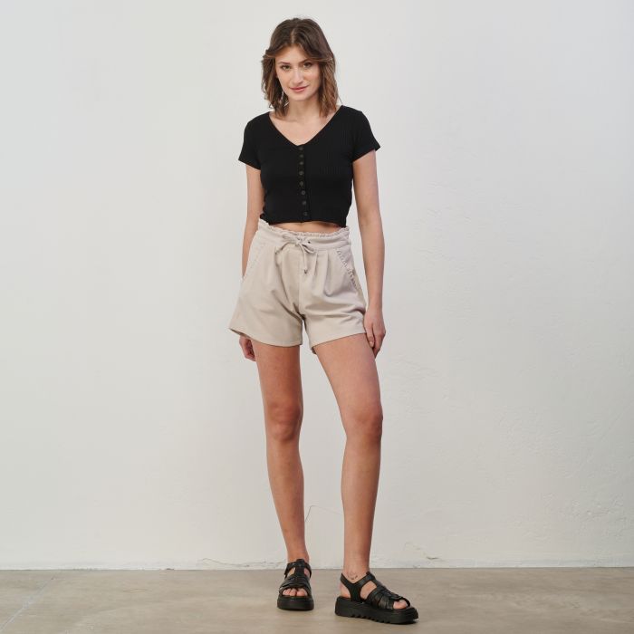 Shorts beige con tasche e coulisse