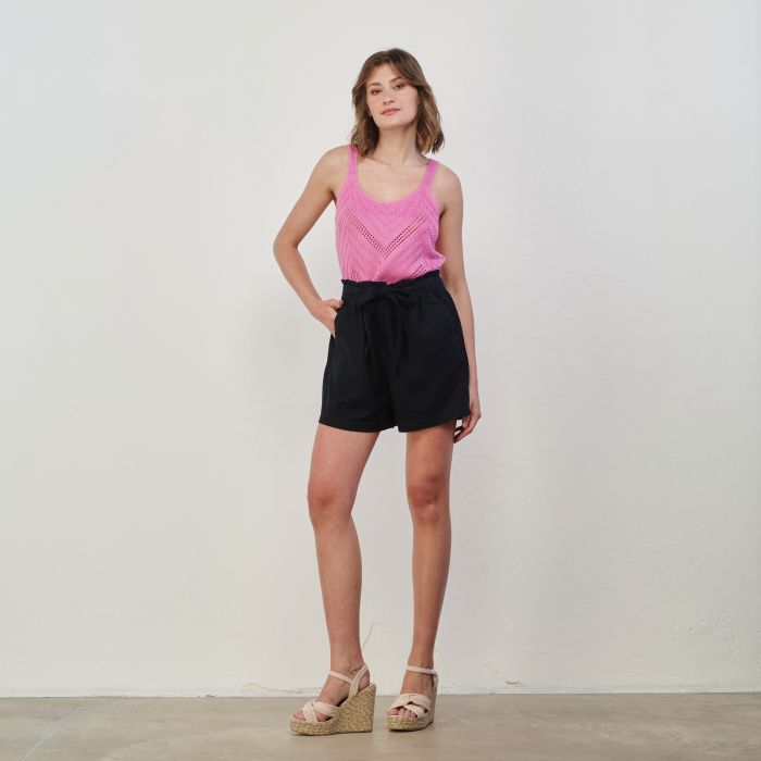 Shorts neri misto lino con cintura