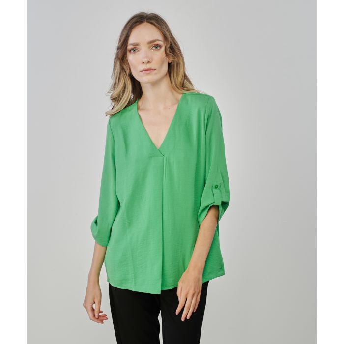 Blusa verde morbida con scollo a V