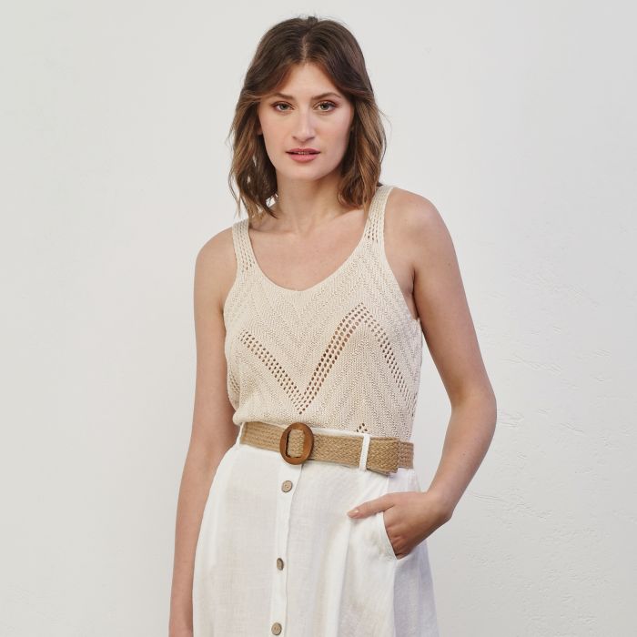 Top beige lavorazione uncinetto