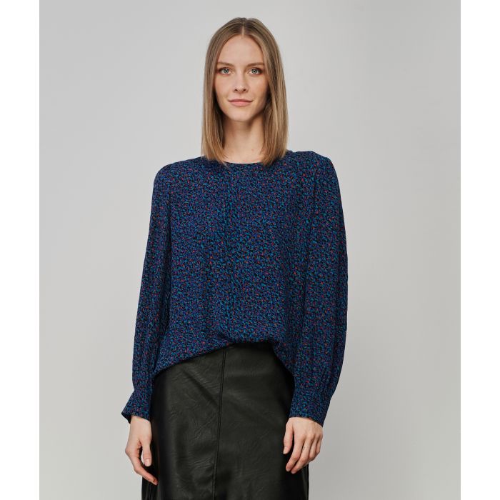 Blusa blu in viscosa micro fantasia