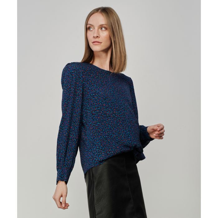 Blusa blu in viscosa micro fantasia