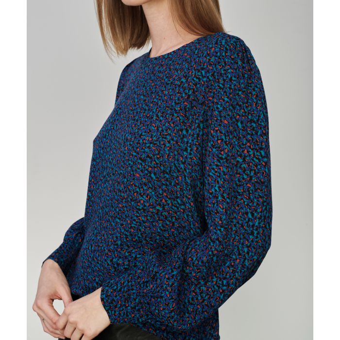 Blusa blu in viscosa micro fantasia