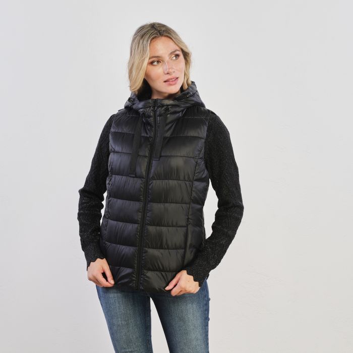 Piumino gilet nero con cappuccio
