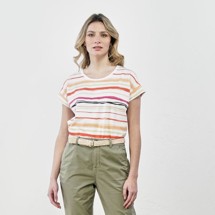 T-shirt bianca a righe con maniche corte