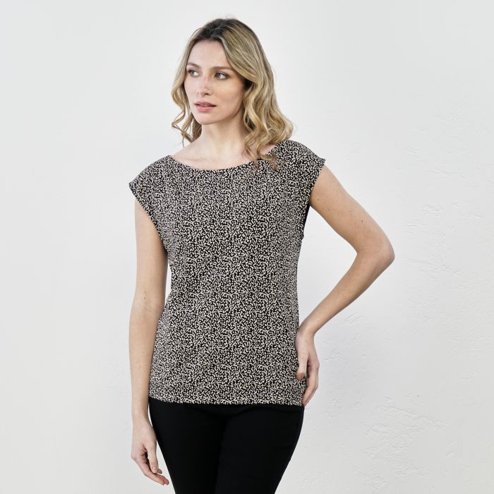Top nero smanicato fantasia floreale