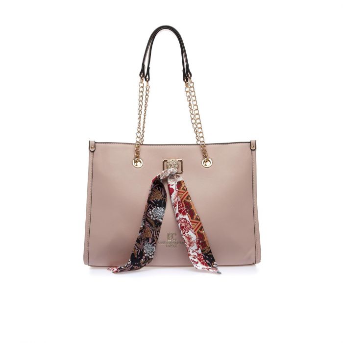 Tote bag rosa con dettaglio foulard