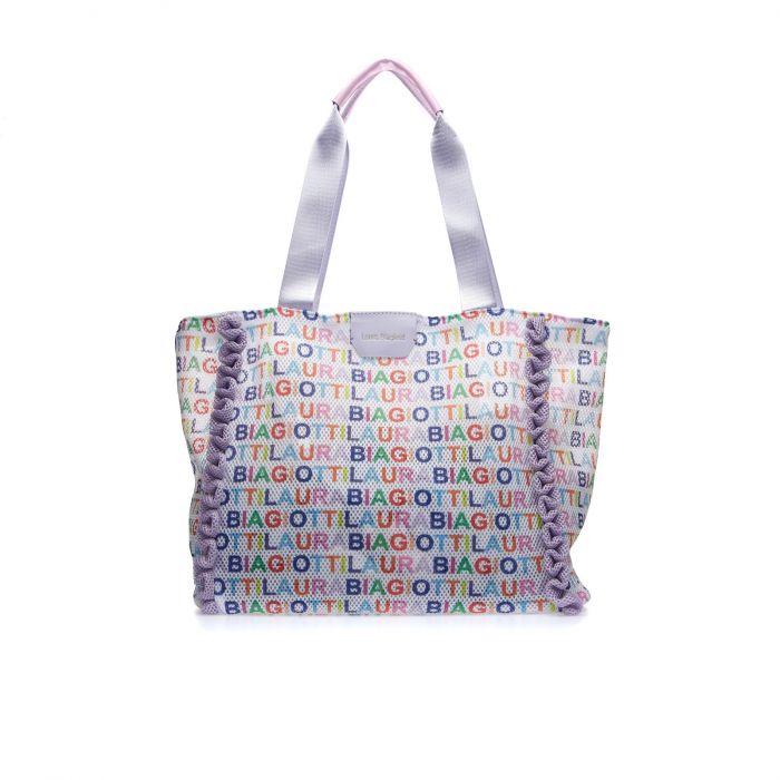 Shopper lilla da mare in fantasia multi-logo
