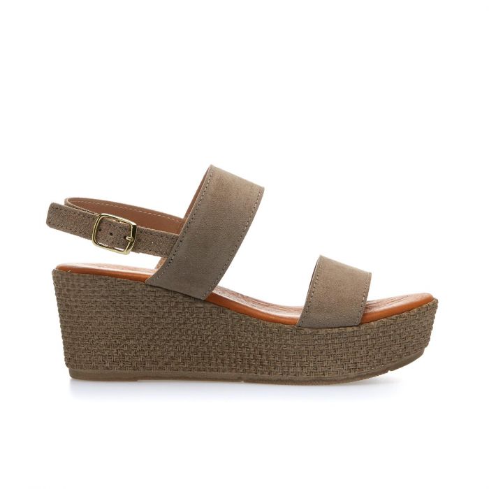 Sandali beige in pelle scamosciata con zeppa
