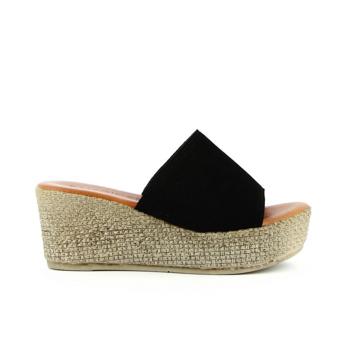 Sandali neri in pelle con zeppa