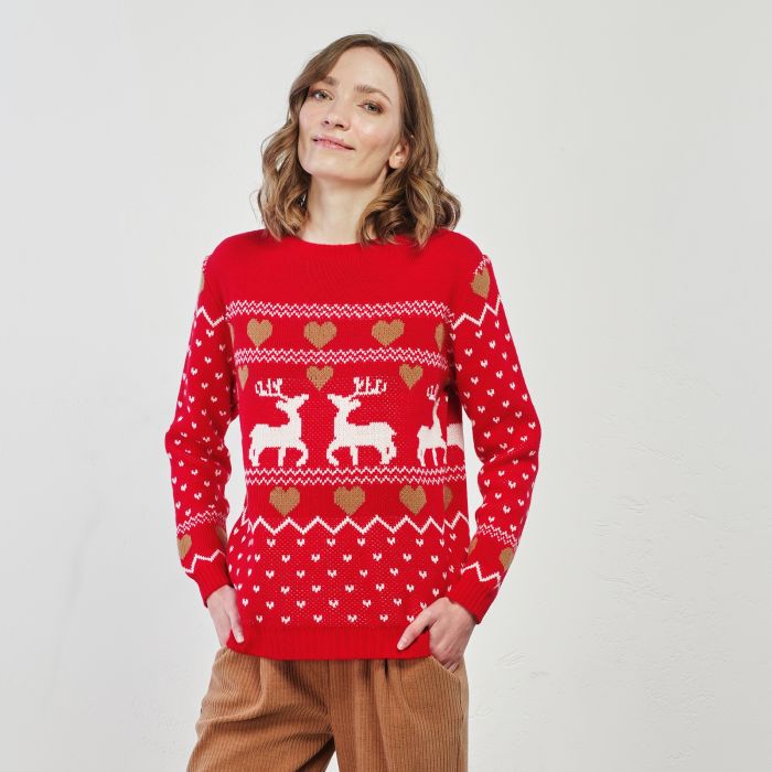 Maglione rosso stampa natale con renne