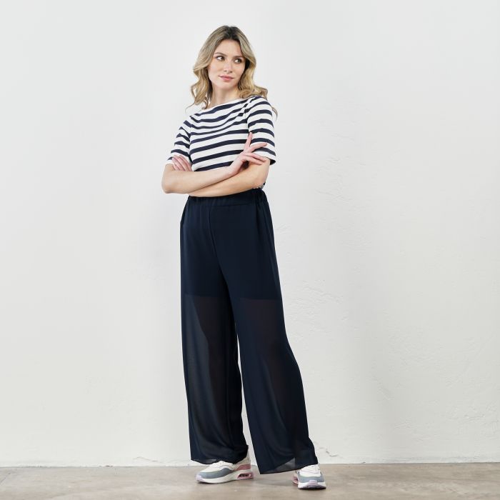 Pantaloni blu ampi in tessuto leggero