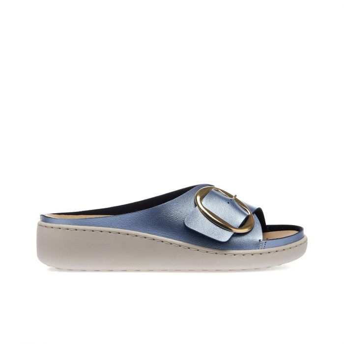 Ciabatte comfort da donna azzurre con fibbia