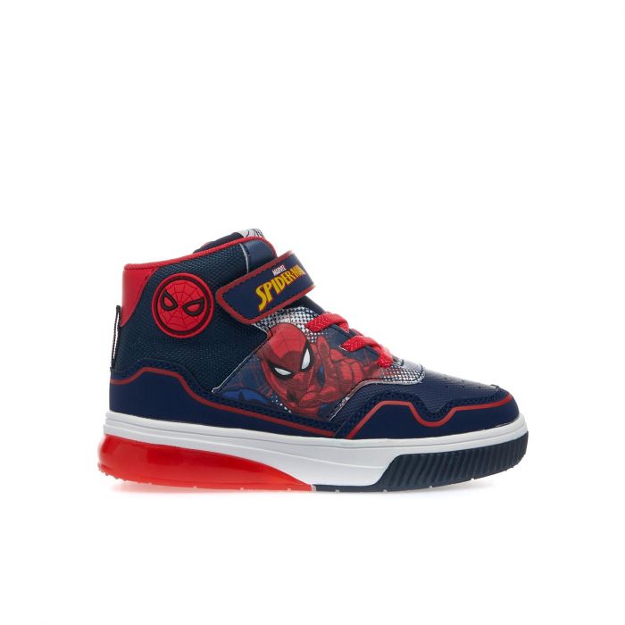 Sneakers alte blu con luci, velcro e stampa cartoon Spiderman