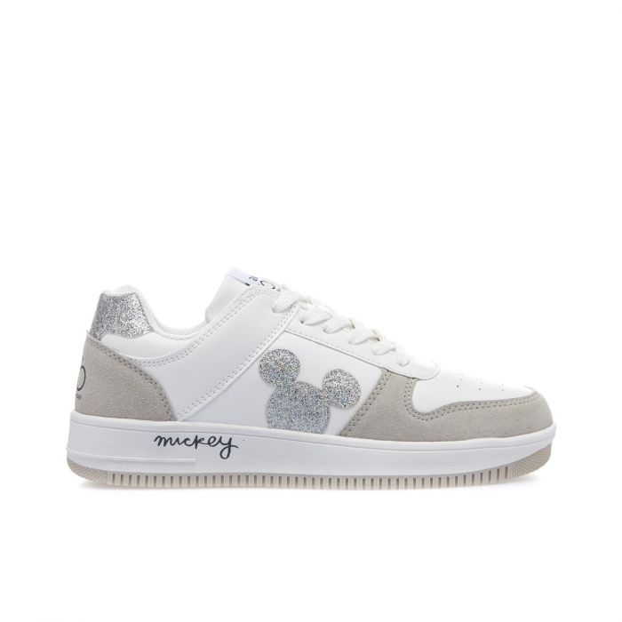 Sneakers bianche con dettaglio glitter e cartoon micky mouse