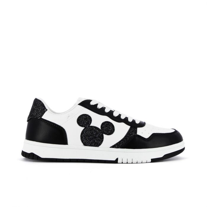 Sneakers bianche e nere con dettagli glitter cartoon Topolino