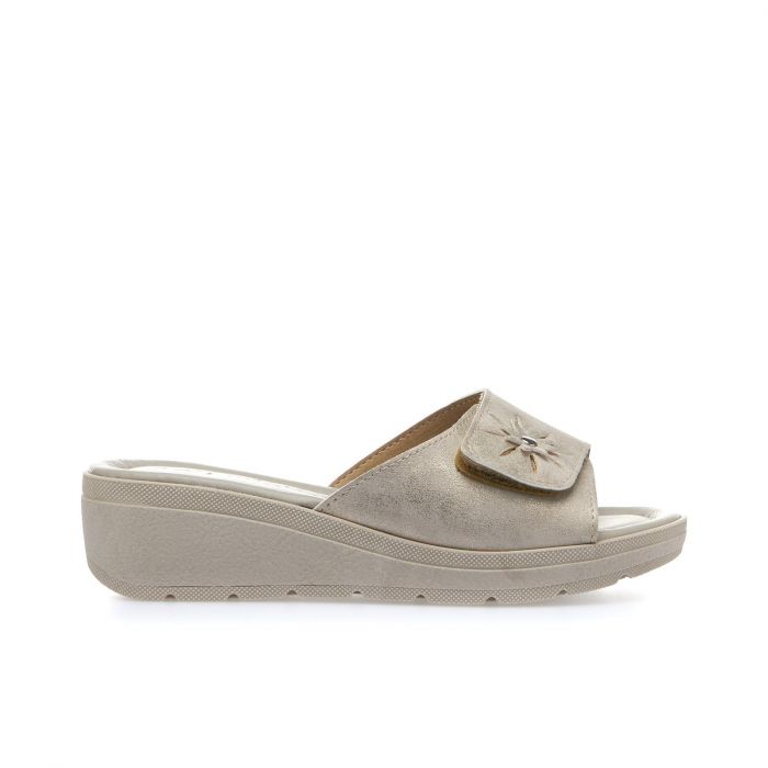 Ciabatte comfort beige con zeppa e velcro