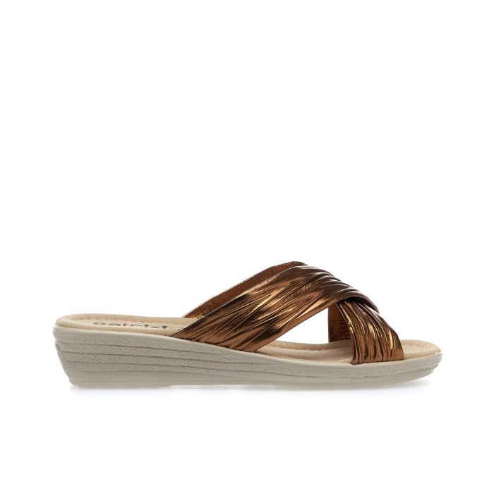 Ciabatte comfort da donna con fascia bronzo e zeppina