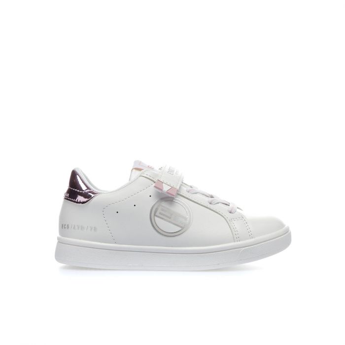 Sneakers bianco bambina con velcro e lacci