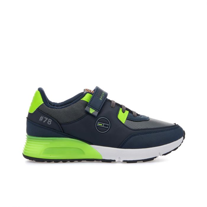 Sneakers da bimbo blu e giallo fluo con strappo