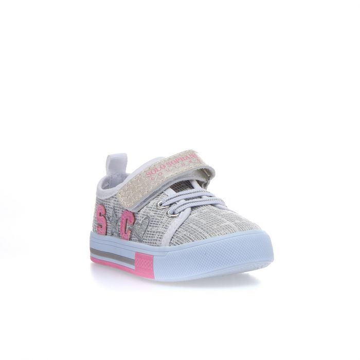 Sneakers argento in tessuto con velcro