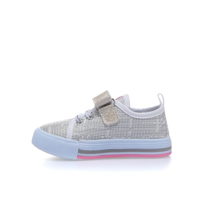 Sneakers argento in tessuto con velcro