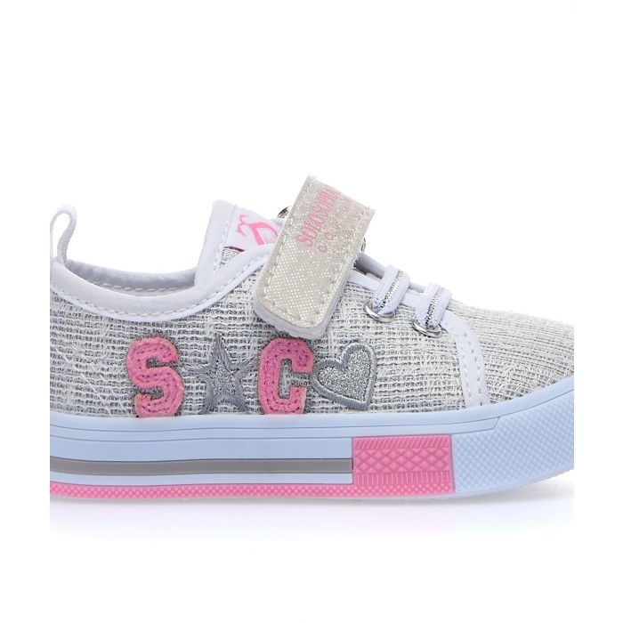 Sneakers argento in tessuto con velcro