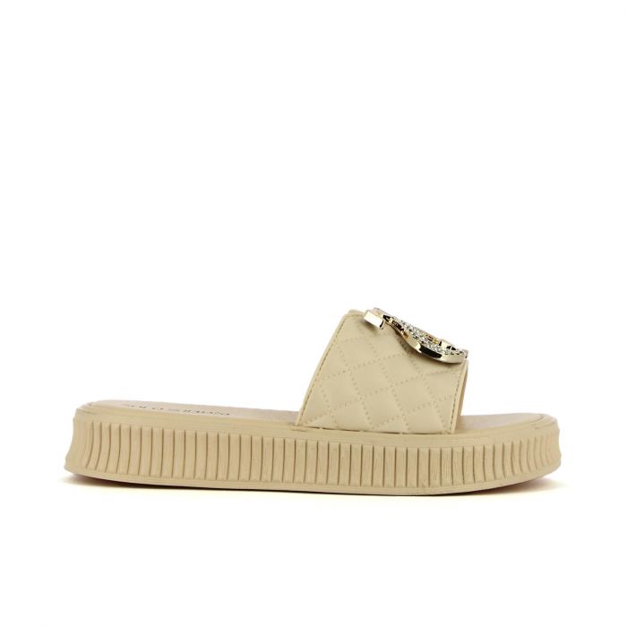 Ciabatte beige in gomma con platform e fascia trapuntata