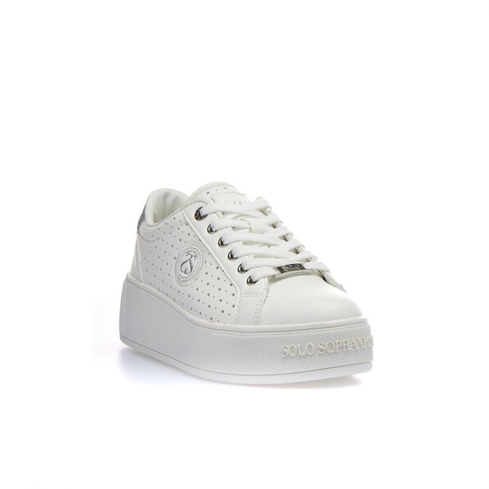 Sneakers bianche e argento con suola platform e logo laterale