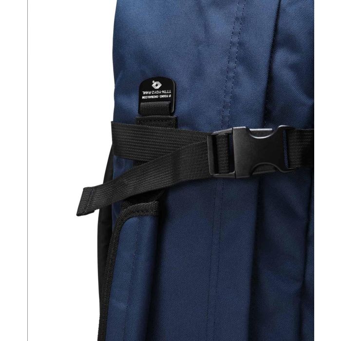 Zaino blu da viaggio 36L con zip e cinghie di compressione