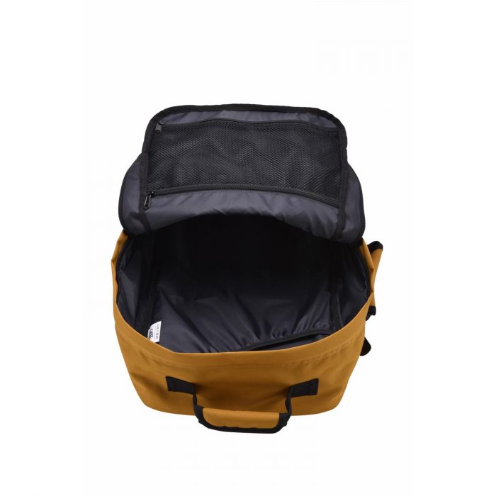 Zaino arancione da viaggio 36L con zip e cinghie di compressione