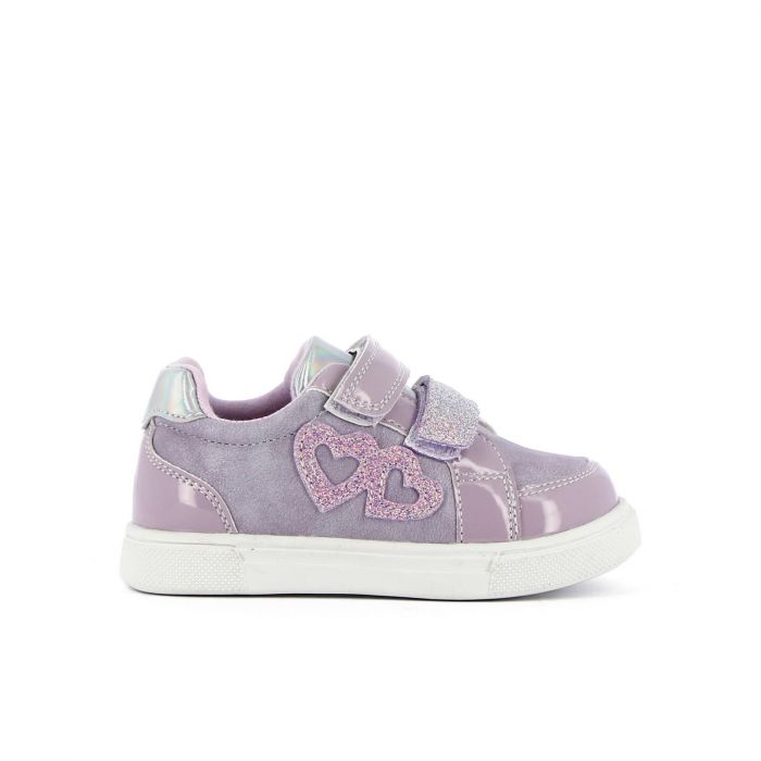 Sneakers lilla con cuori glitterati
