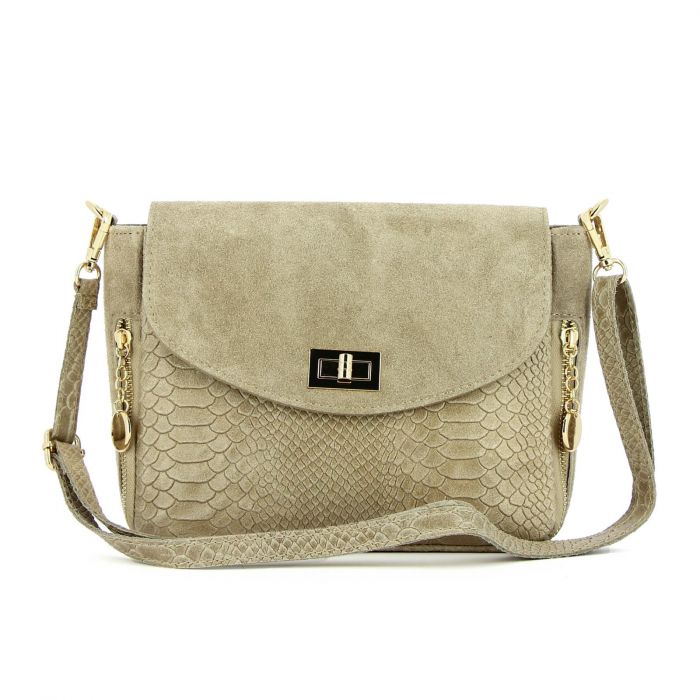 Borsa beige in pelle stampa animalier con tracolla regolabile