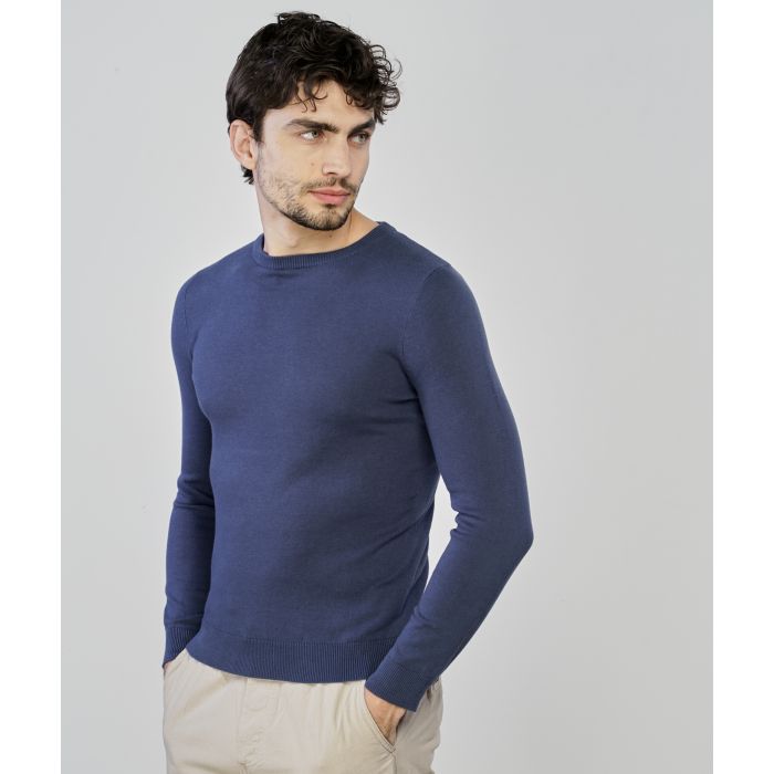 Maglia blu in cotone da uomo