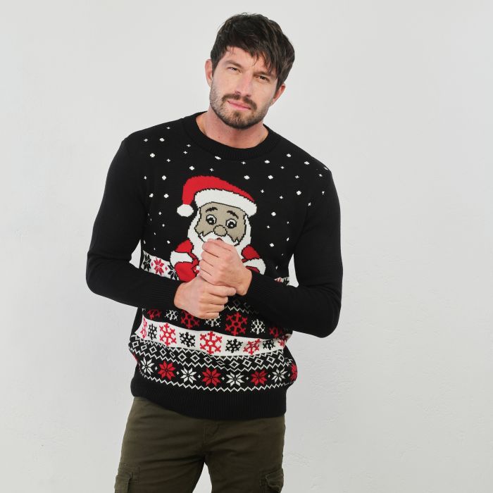 Maglione nero con babbo natale