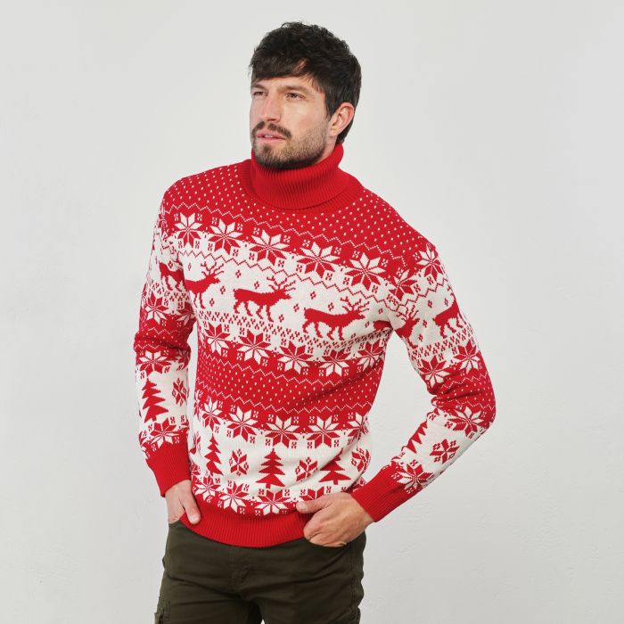 Maglione rosso dolcevita stampa natale