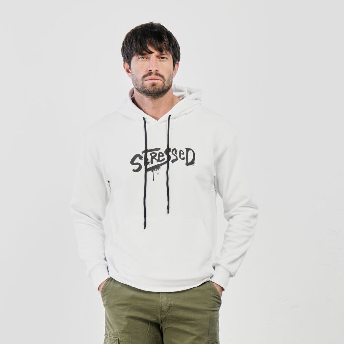 Felpa bianca con scritta e cappuccio
