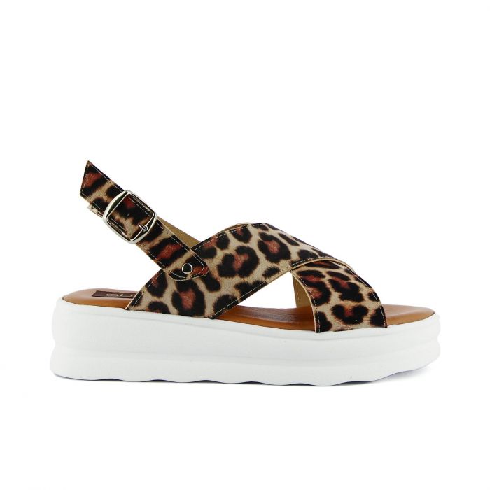 Sandali animalier con fascia a incrocio e zeppa in gomma