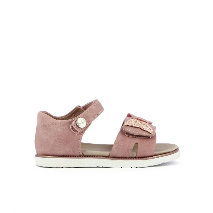 Sandali rosa con velcro e fiocco glitterato
