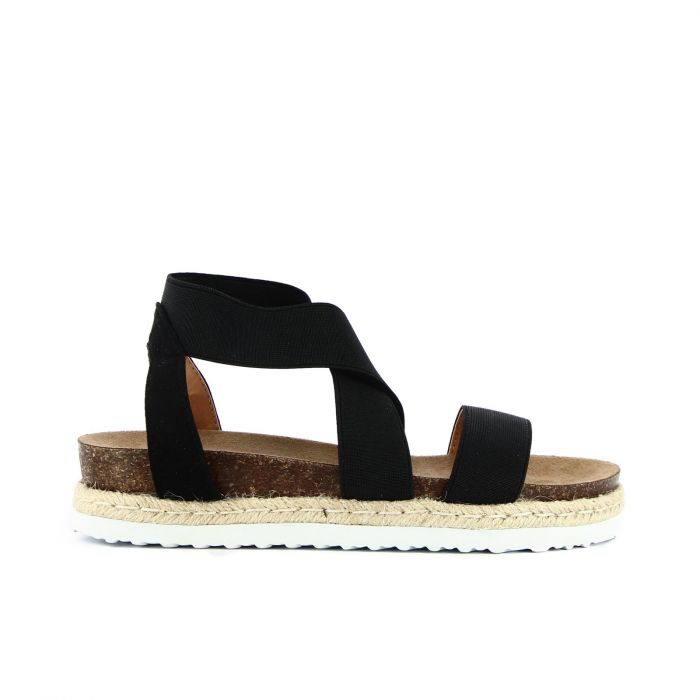 Sandali neri con fasce elastiche e platform