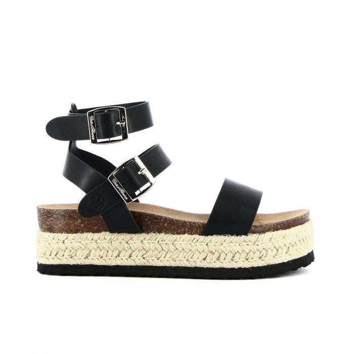 Sandali neri con platform in corda e fibbie