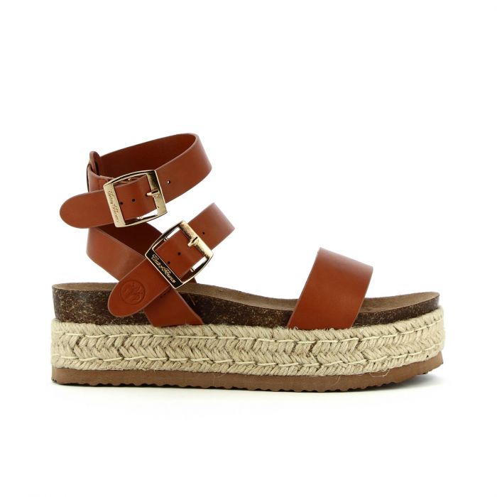 Sandali marroni con platform in corda e fibbie
