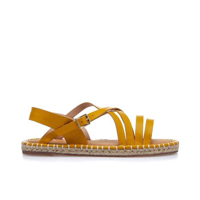 Sandali bassi gialli multi-cinturini con corda