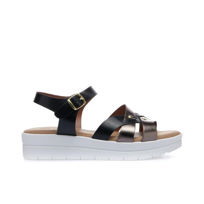 Sandali neri con suola platform e dettaglio laminato