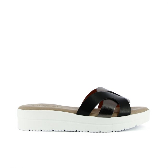 Sandali neri con platform e dettaglio laminato