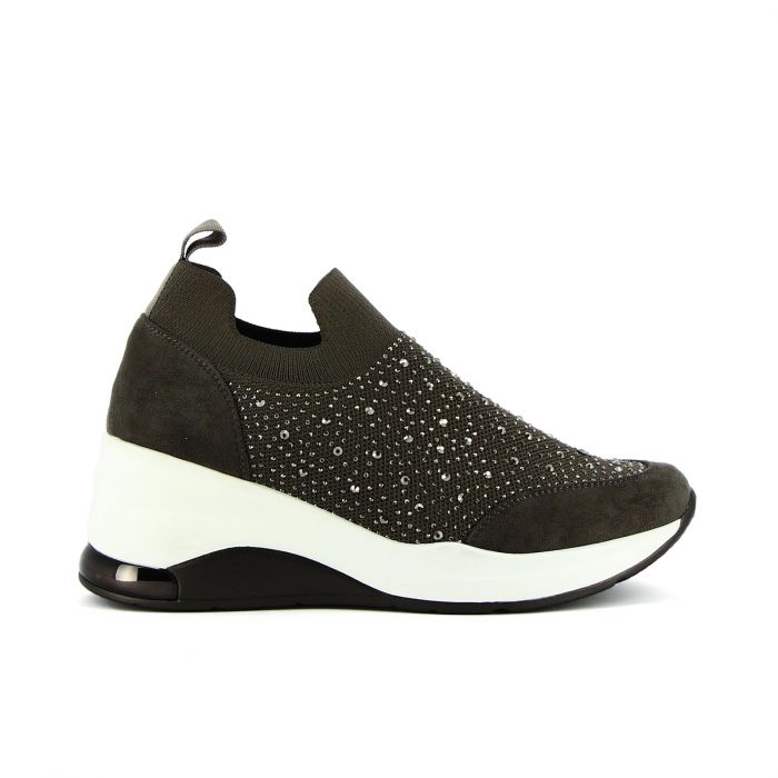 Slip-on grigi con micro strass e zeppina