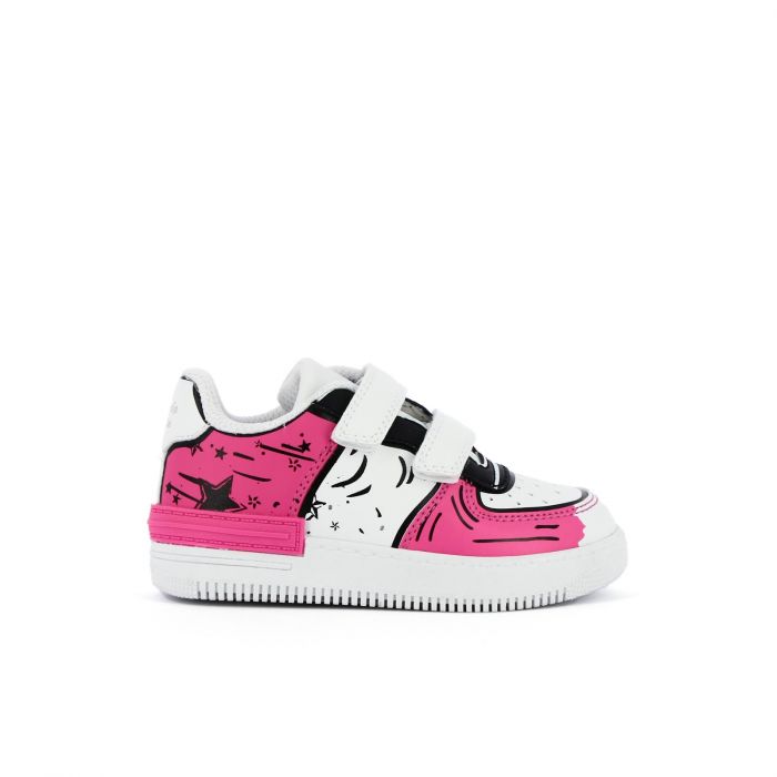 Sneakers bianche con doppio velcro e disegni da bimba